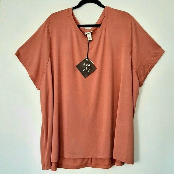 Women's Plus Size Short Sleeve Scoop Neck Sandwash T-Shirt - 4XL - Ava & Viv - Picture 2 of 5